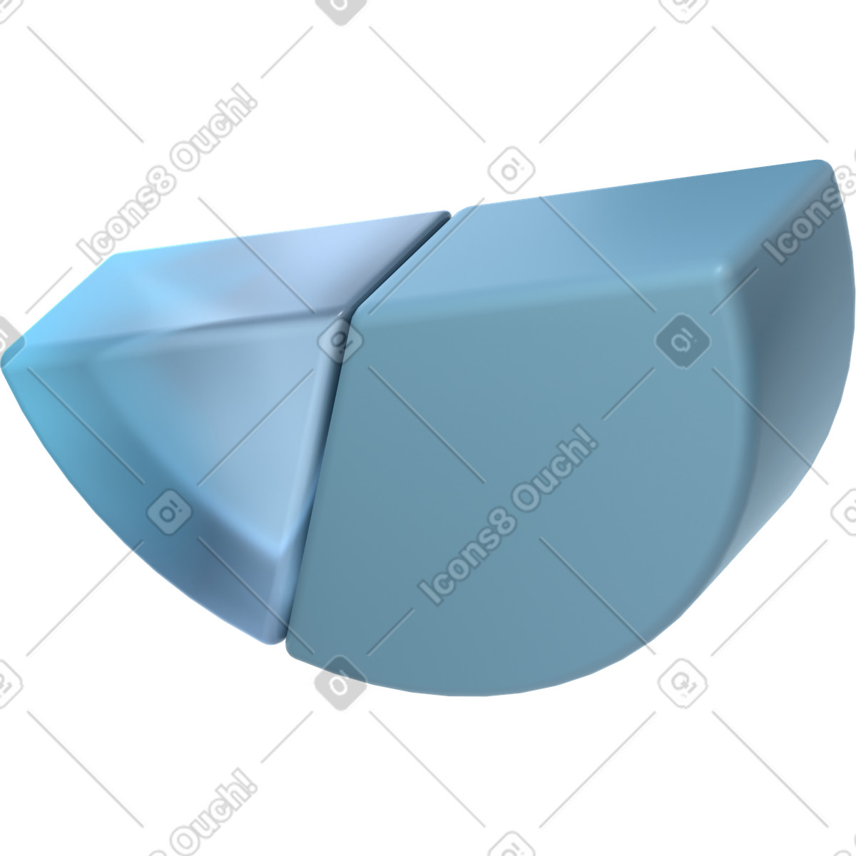 Ilustración Mitad monocromática del gráfico circular con dos partes. en estilo 3D Glassy a descargar en PNG y SVG