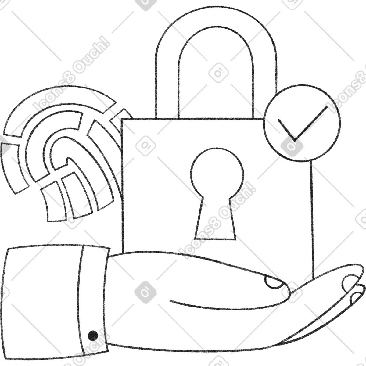 Illustration Protection sécurisée avec empreinte digitale et serrure dans le style Bonbon Line à télécharger aux formats PNG, SVG