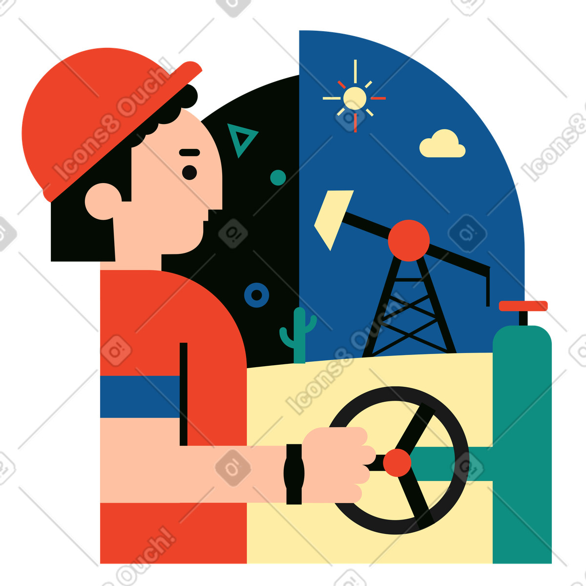 Bohrinselarbeiter dreht ein rad-Illustration im Polar-Stil als Download in PNG, SVG