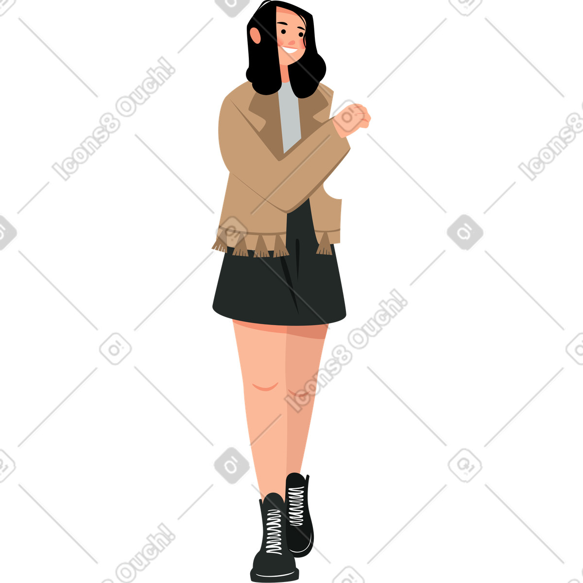 Joyful girl goes somewhere illustration in Lagom style download in PNG, SVG