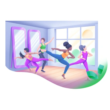 A group of dancers in a studio, performing a routine that highlights core movement