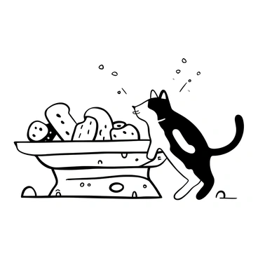 A curious cat sniffing a plate of warm garlic bread on a table