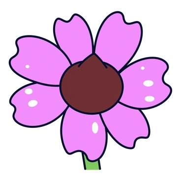 A close-up illustration of a single echinacea flower with pink petals. The petals have a slightly ruffled edge and are adorned with glistening dew drops that reflect light. The center of the flower features a prominent cone-shaped structure in a dark brown color. The background is simple and unobtrusive to emphasize the flower.
