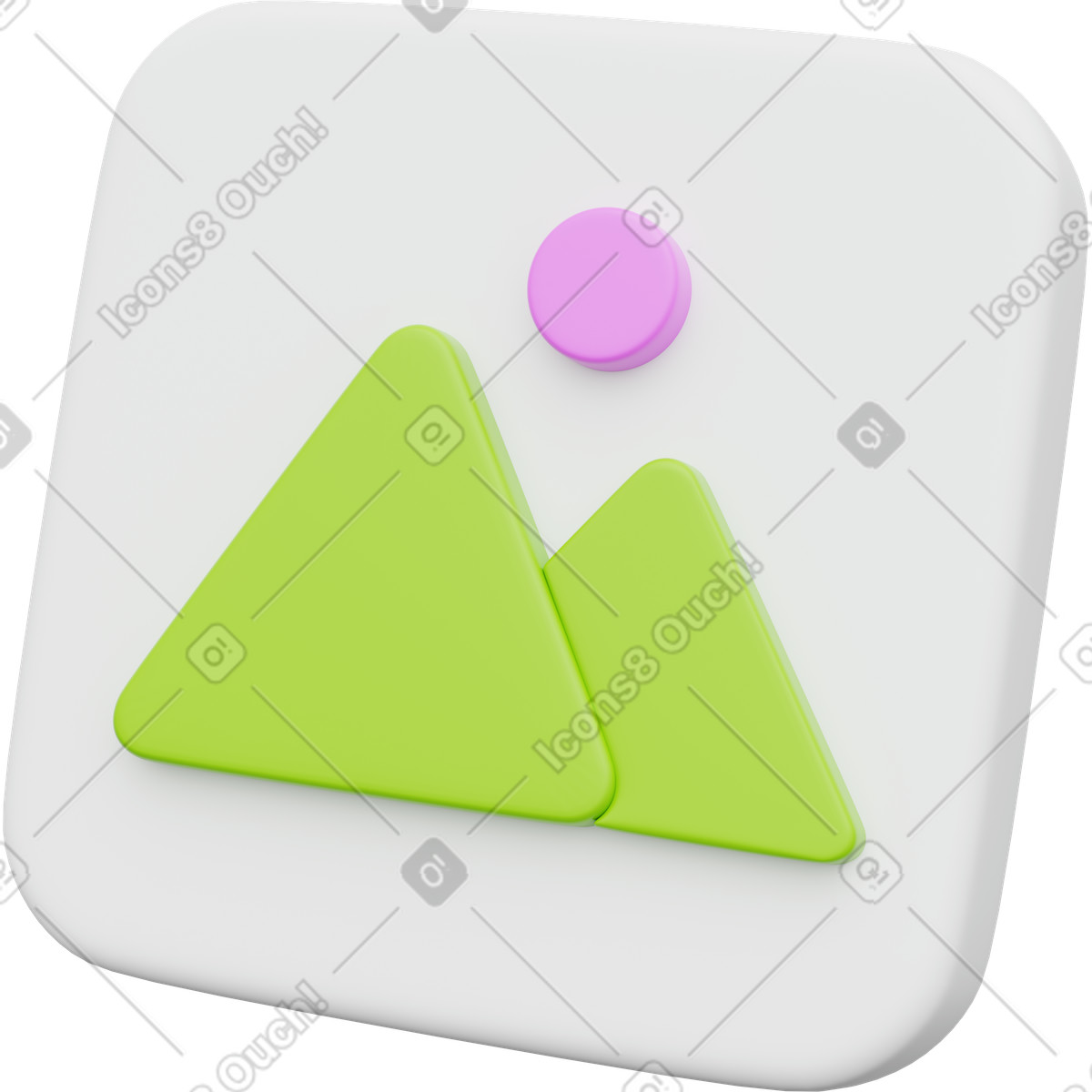 Ilustración Photo gallery app icon with mountains and sun minimal symbol en estilo 3D Playful a descargar en PNG y SVG