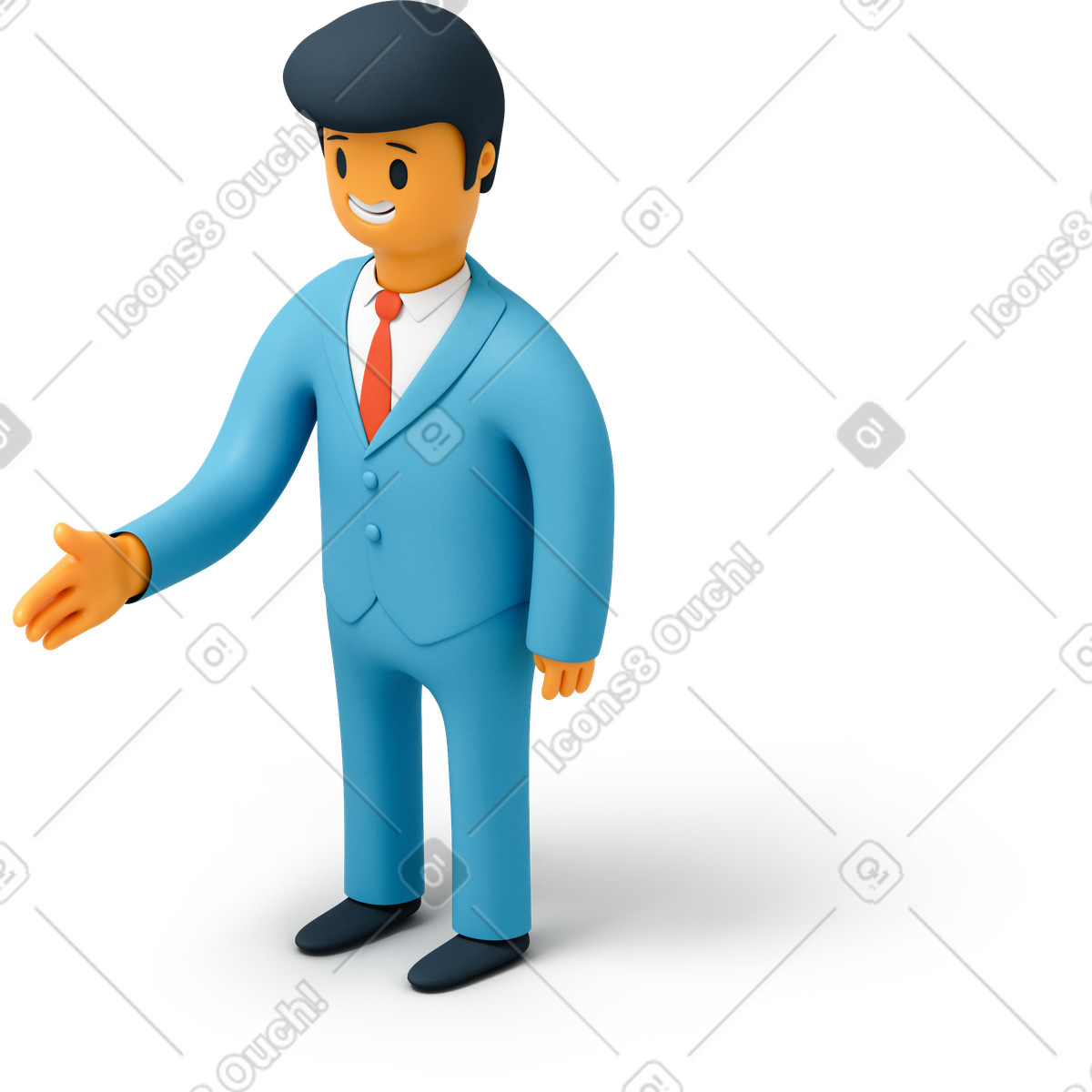 Ilustración Hombre sonriente extendiendo su mano en estilo 3D Flame a descargar en PNG y SVG
