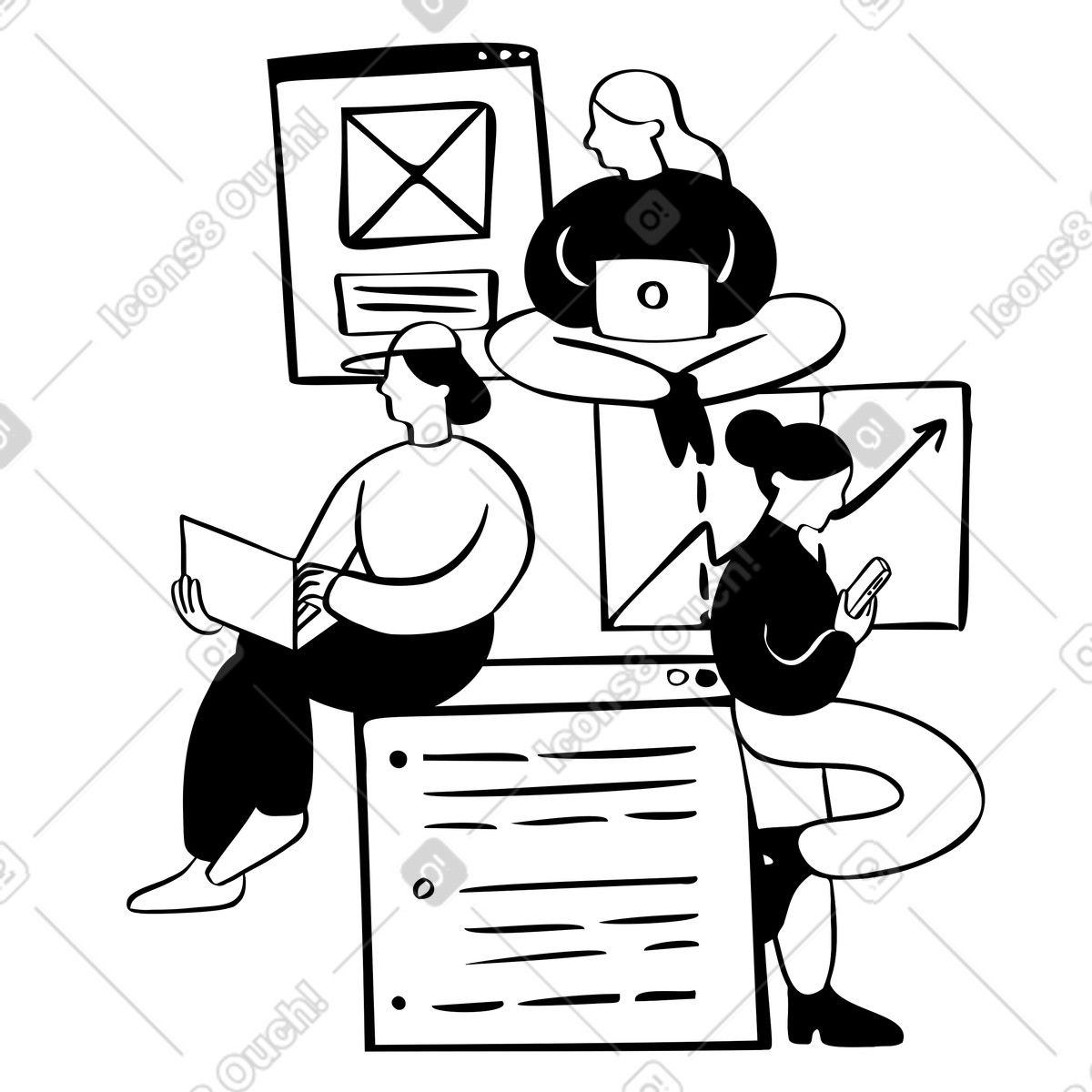 Ilustração de Equipe do projeto: análise, design, programação em PNG e SVG