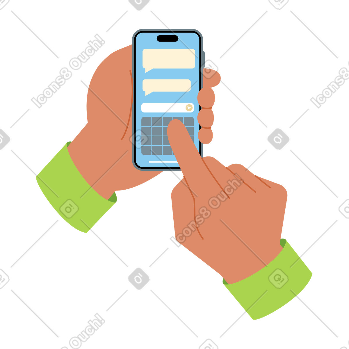 Tippen auf dem telefon im online-chat, instant messaging und kommunikation-Illustration Catchy-Stil als Download in PNG, SVG