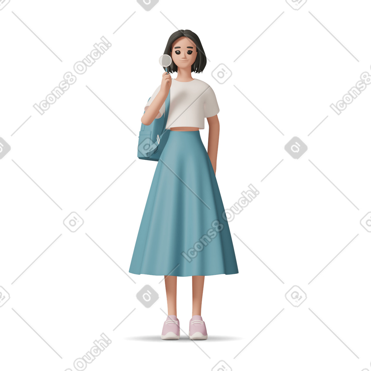 Ilustração de Student girl with magnifying glass em no estilo 3D Casual life para baixar em PNG, SVG