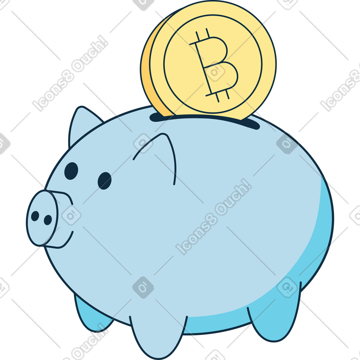Ilustración animada Blue piggy bank with bitcoin coin en estilo Bubble gum a descargar en GIF, Lottie (JSON), AE