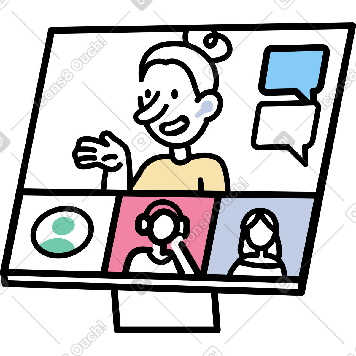 Ilustración Video reunión en una pantalla de monitor estilo Notes a descargar PNG y SVG