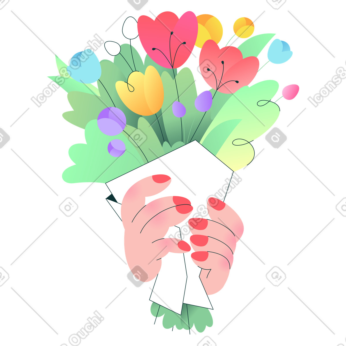 Florid スタイルの 手に花の束 のイラストをPNG、SVG形式でダウンロード