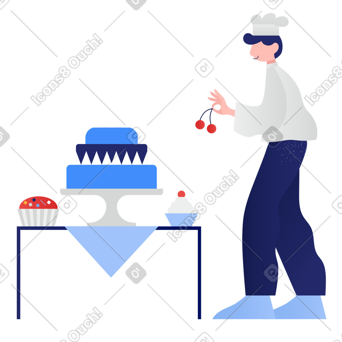 Illustration Confiseur décorant un gâteau dans le style Clip à télécharger aux formats PNG, SVG