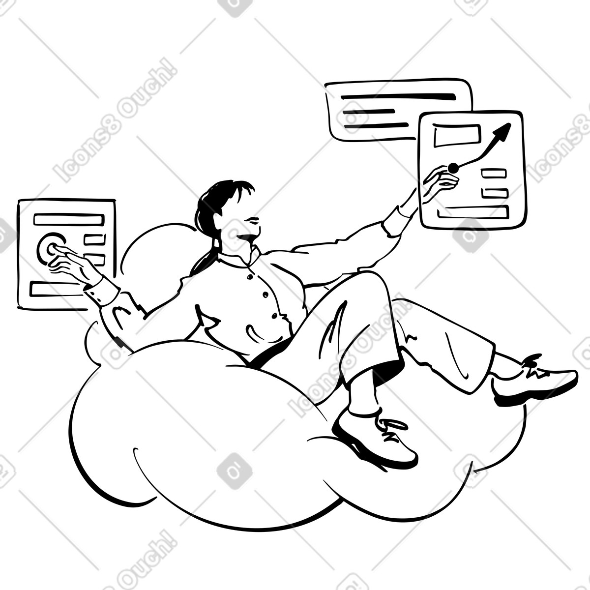 Illustration Professional working with digital data, business intelligence and information management dans le style Line à télécharger aux formats PNG, SVG