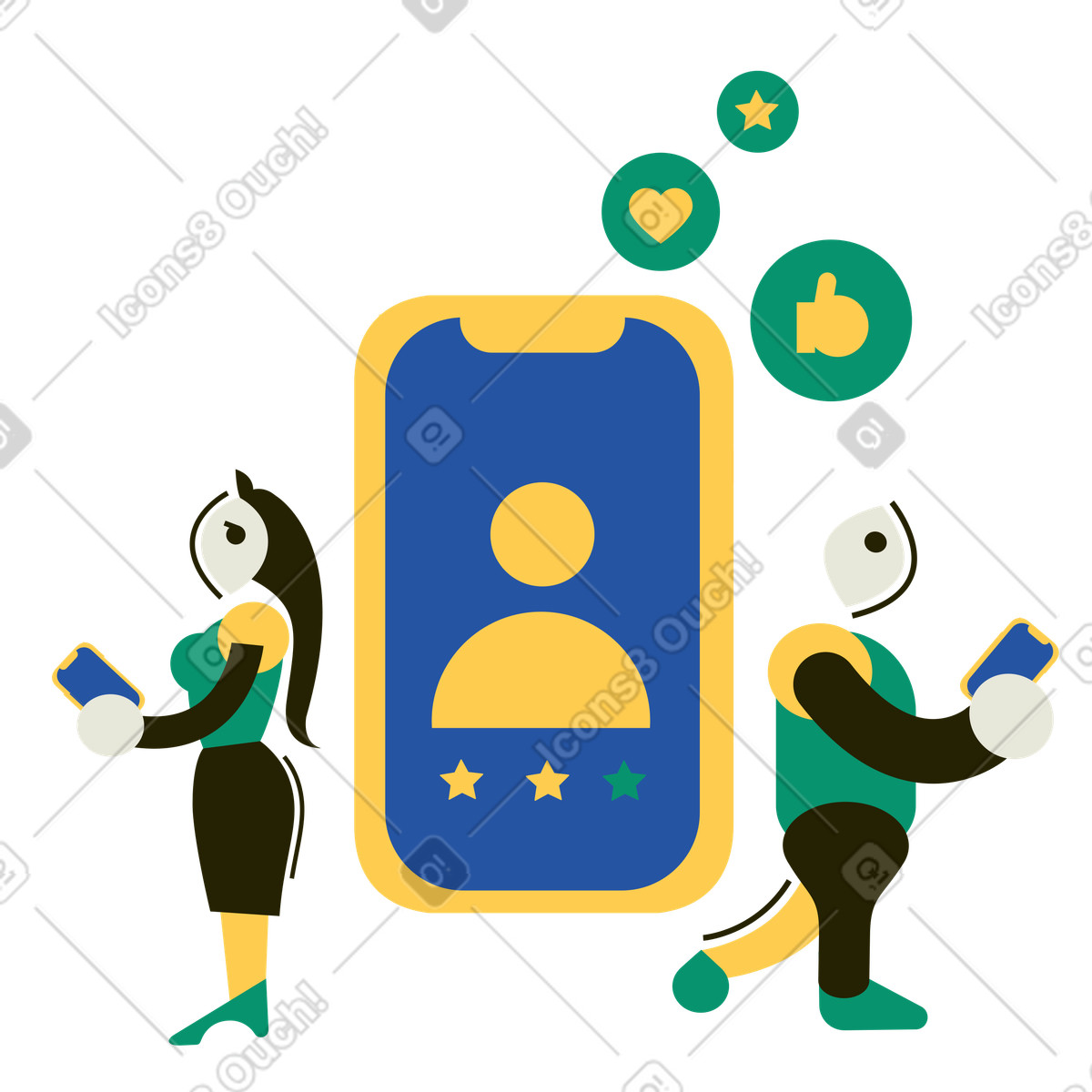Spot スタイルの User reactions on social media profiles, Digital reputation and community interaction のイラストをPNG、SVG形式でダウンロード