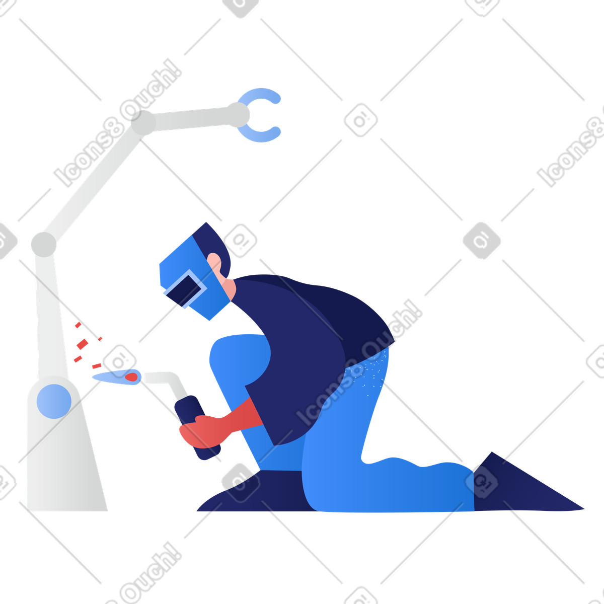 Welder repairing mechanical arm illustration Repair clipart graphics vector images