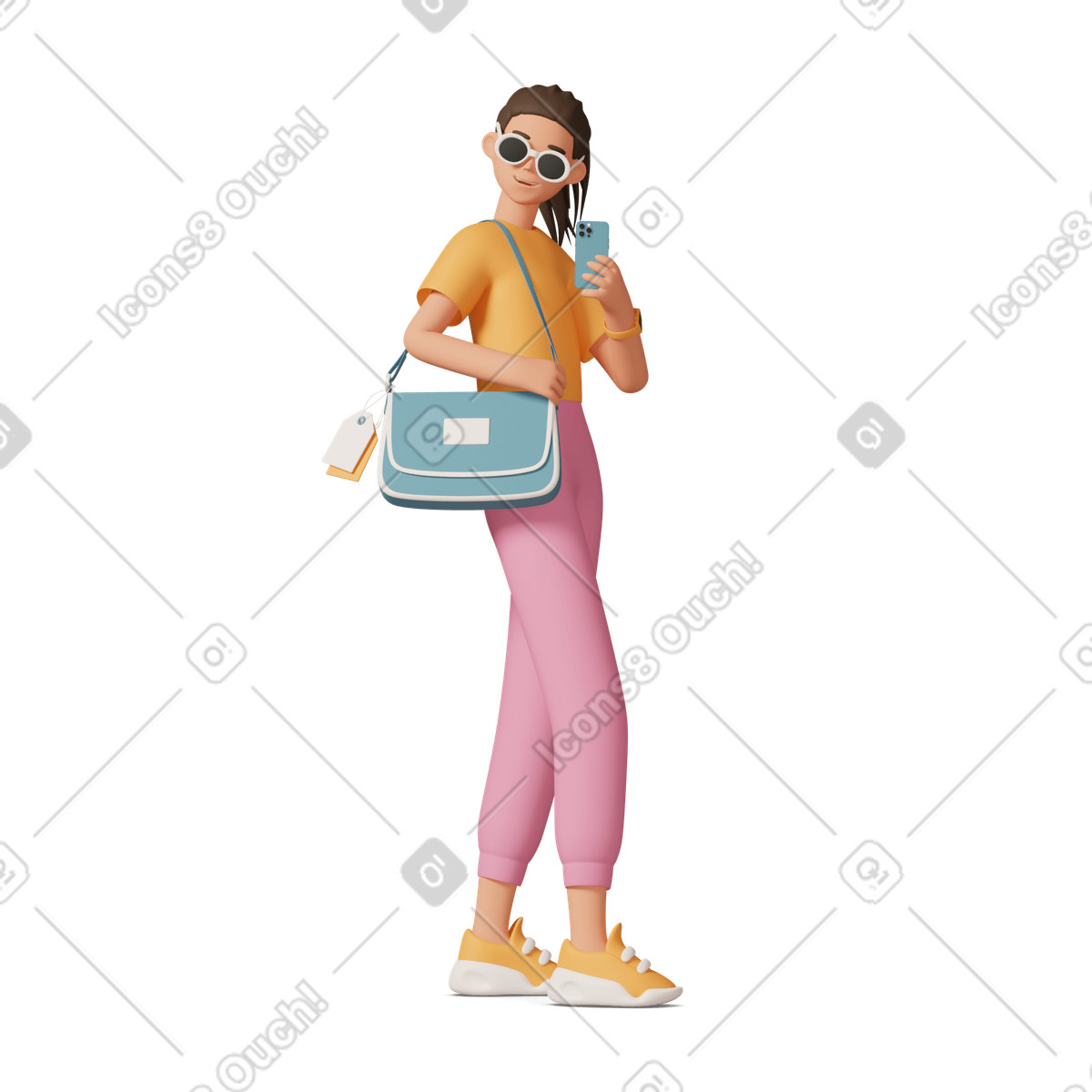 Mirror selfie with new bag illustration in 3D Casual life style download in PNG, SVG