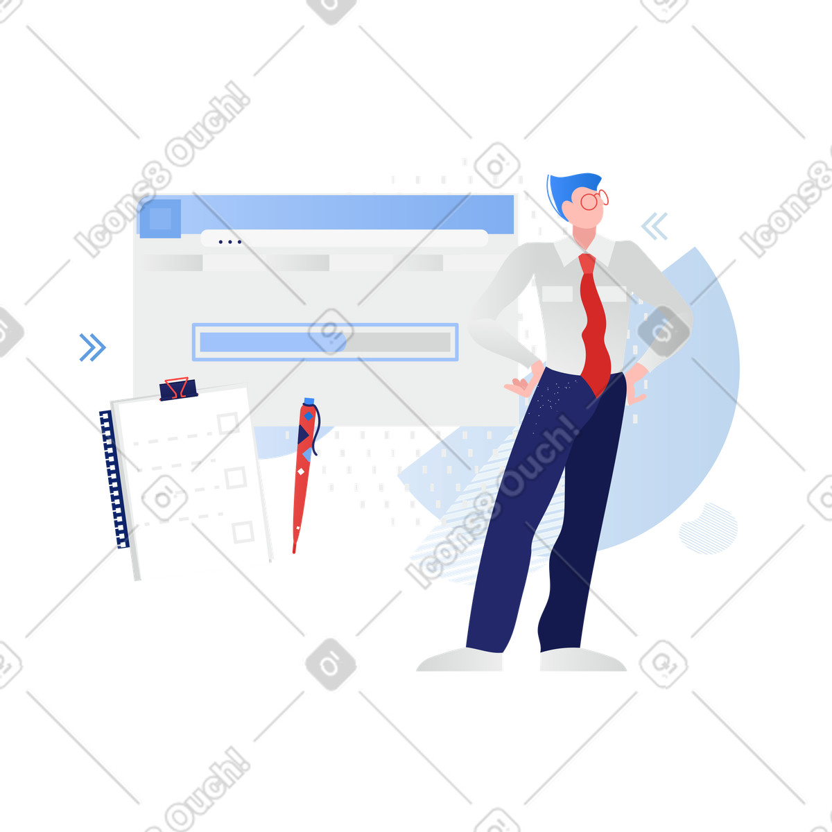 Man waiting for files to download illustration in PNG, SVG