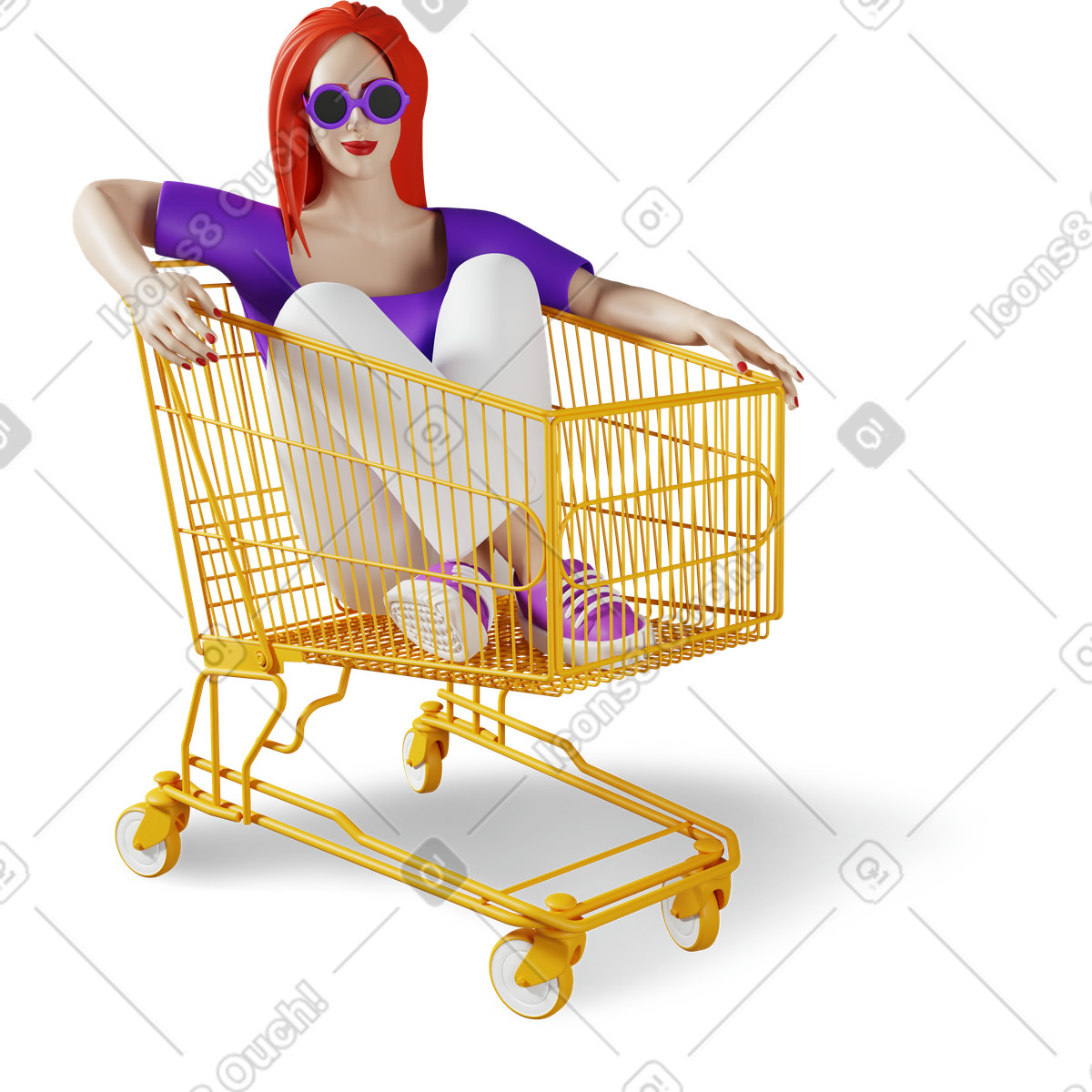 Ilustração de Mulher óculos escuros no carrinho compras em estilo 3D Plastic people para baixar em PNG, SVG