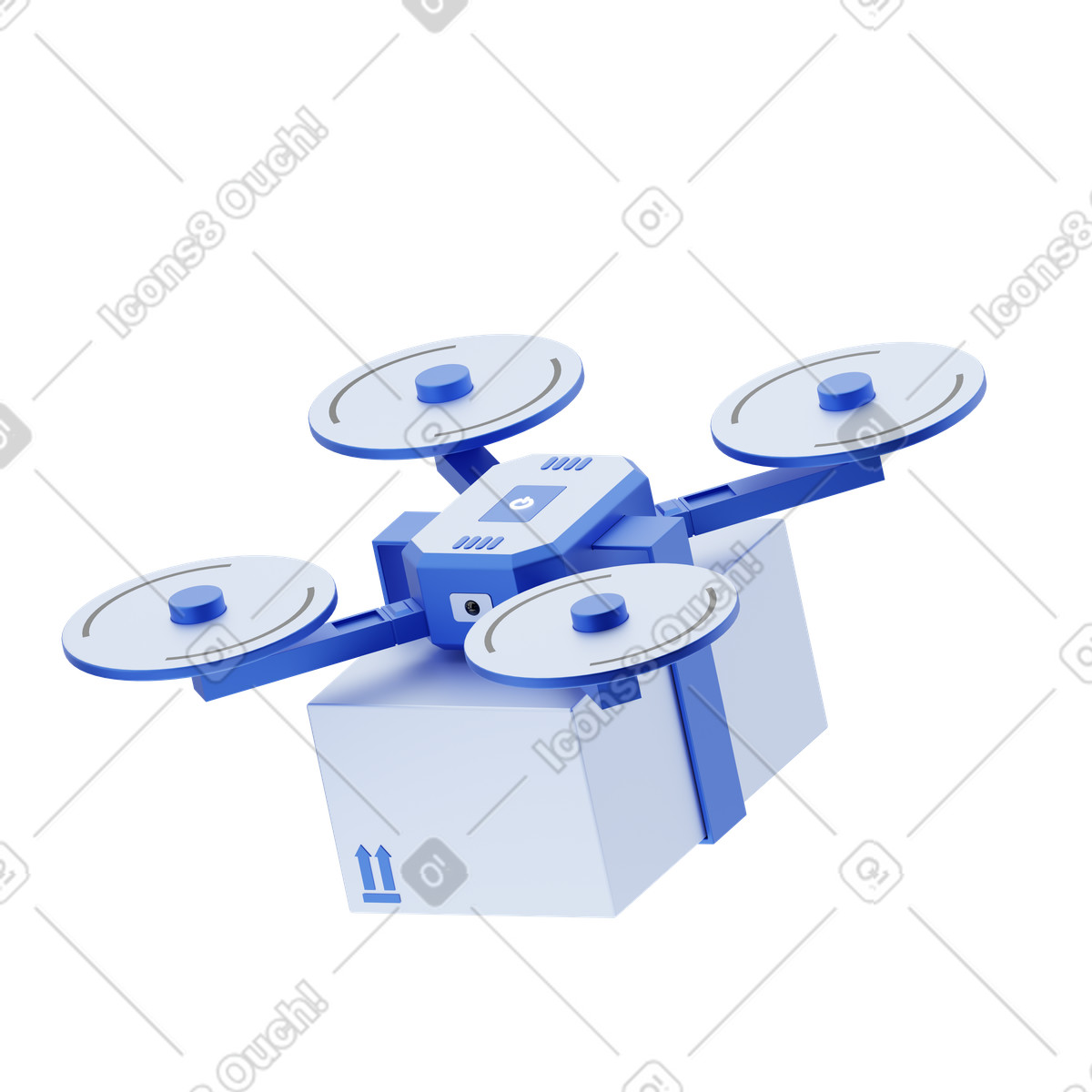 Drone carrying package, aerial delivery logistics animated illustration in 3D Techny style download in GIF, Lottie (JSON), AE