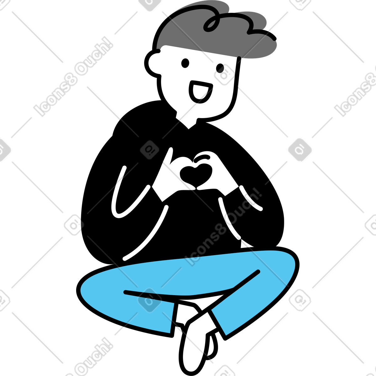 Giovane che fa gesto del cuore illustrazione in stile Mochi scarica in PNG, SVG