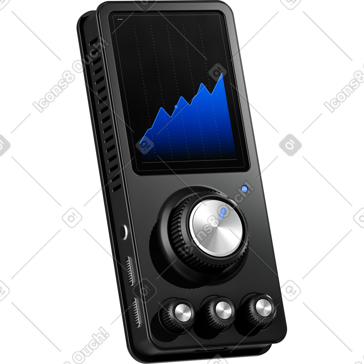 3D Pro 스타일의 Analytics dashboard on handheld device with rotating dial and buttons 일러스트레이션 PNG, SVG 다운로드