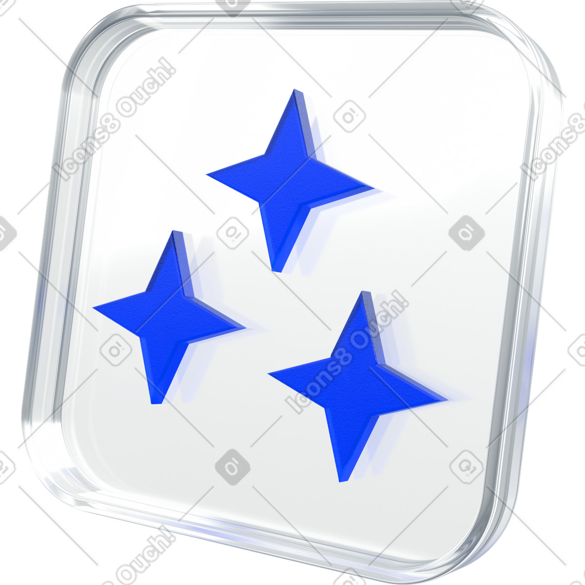 Illustration Icône étoile en verre bleu, bouton verre, symbole générateur d'ia dans le style 3D Enterprise à télécharger aux formats PNG, SVG