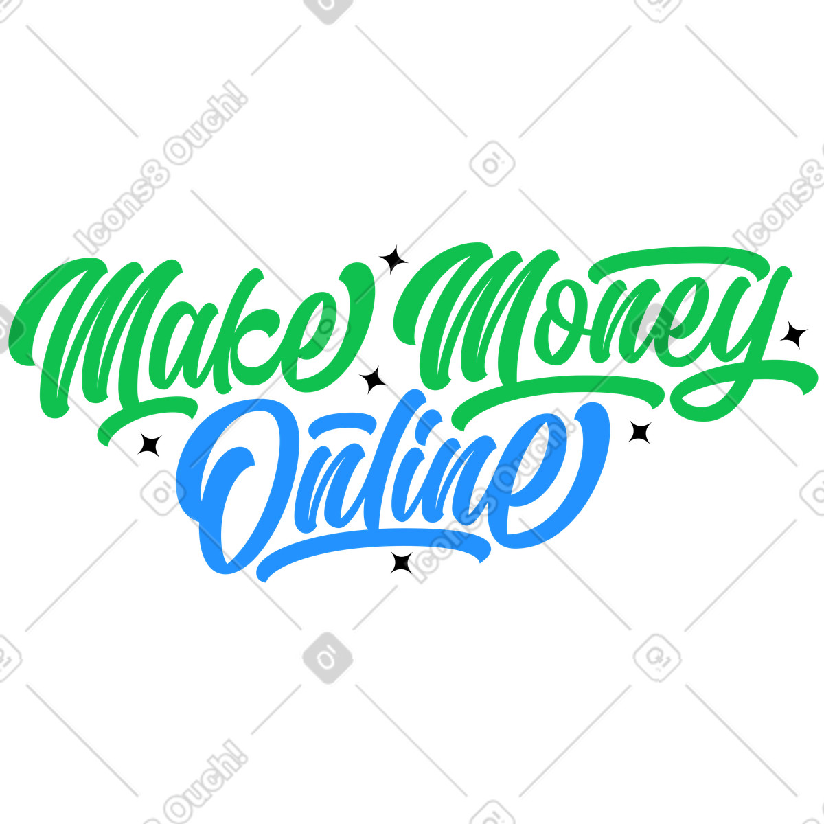Lettering fare soldi online con le stelle illustrazione in stile scarica in PNG, SVG