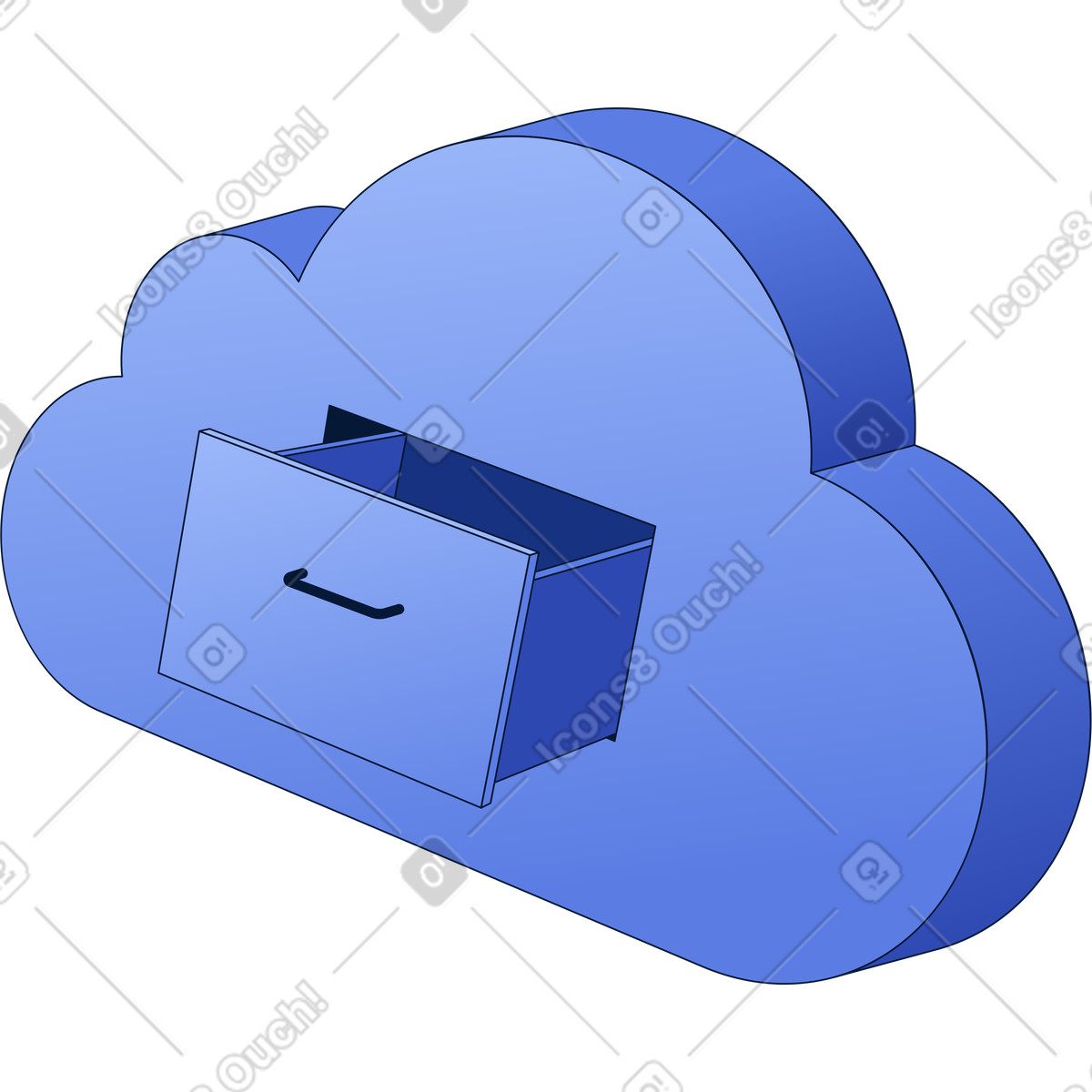 Cloud with an empty drawer illustration demonstrating simplicity in clipart PNG SVG.