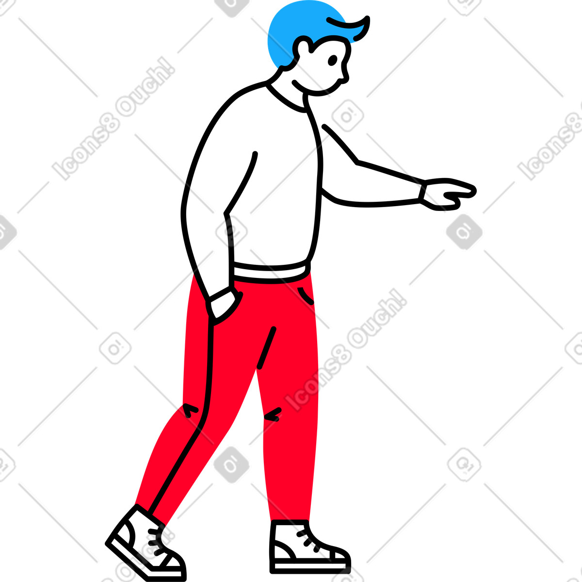 Mann steht und streckt seine hand nach vorne-Illustration im Transistor-Stil als Download in PNG, SVG