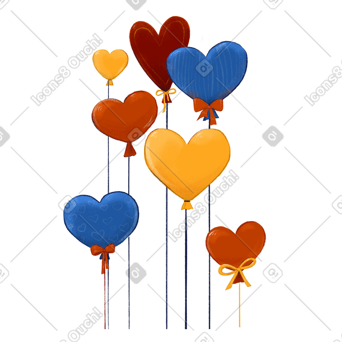 Colorful heart-shaped balloons for valentine's day illustration in Experimental style download in PNG, SVG