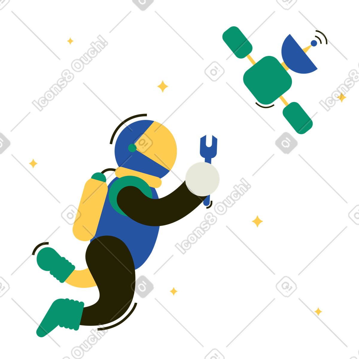 Repair of the orbital station illustration vector clipart graphics for fixing