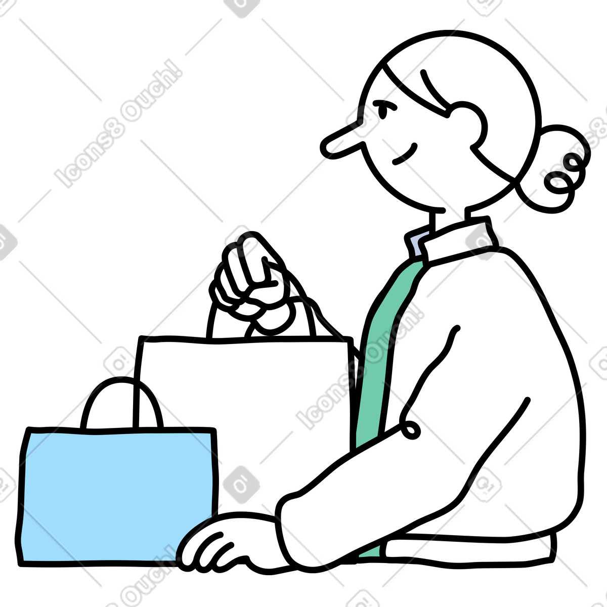 Ilustración Mujer joven con bolsas de compras en estilo Notes a descargar en PNG y SVG