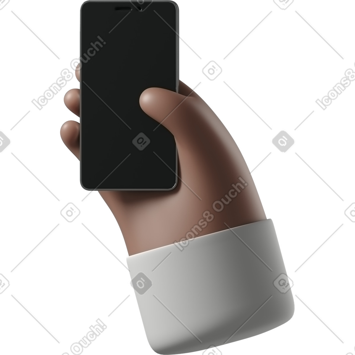 Mano di pelle marrone con un telefono illustrazione in stile 3D Hands Fun&Wild scarica in PNG, SVG