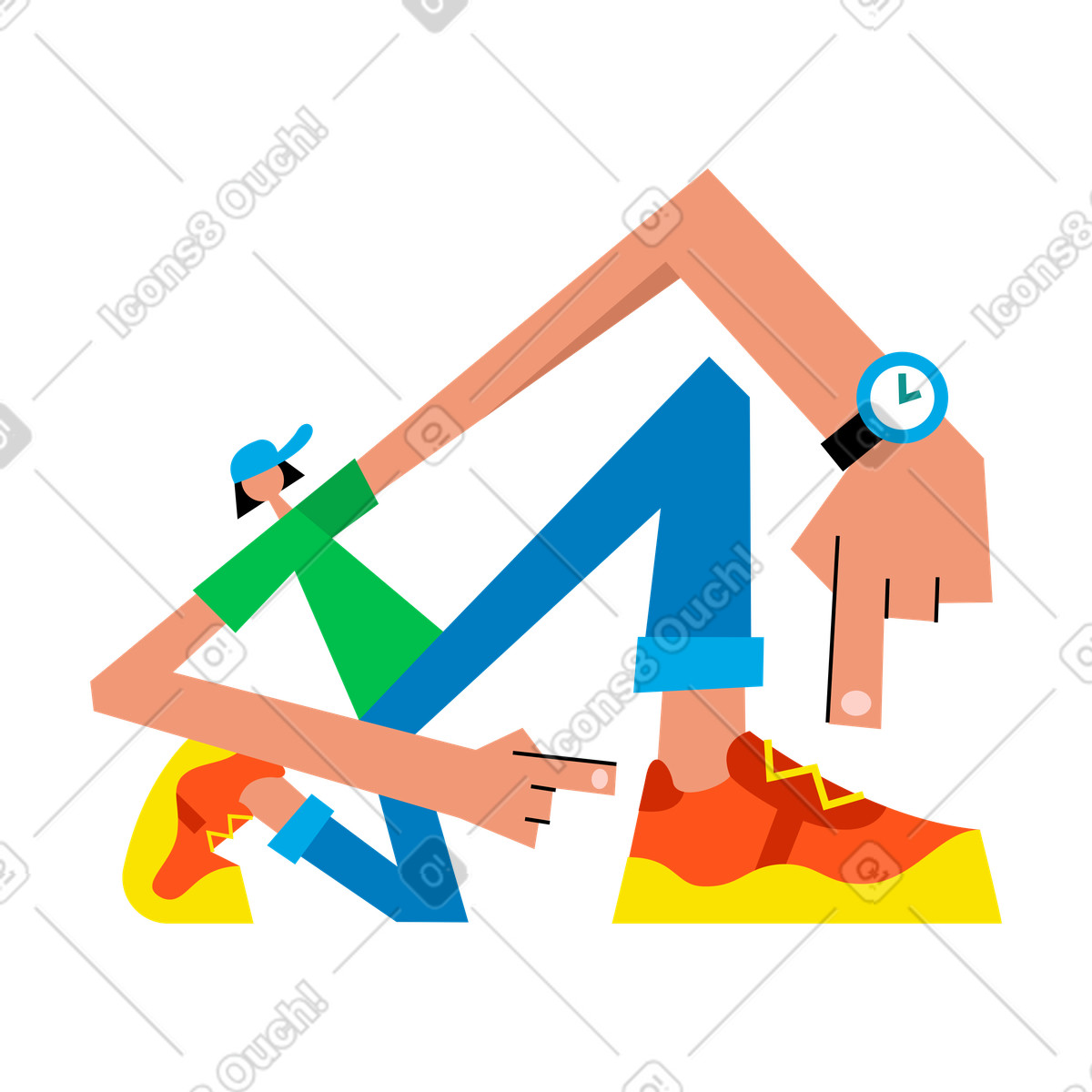 Illustration Guy pointant sur sa sneaker dans le style Warp à télécharger aux formats PNG, SVG