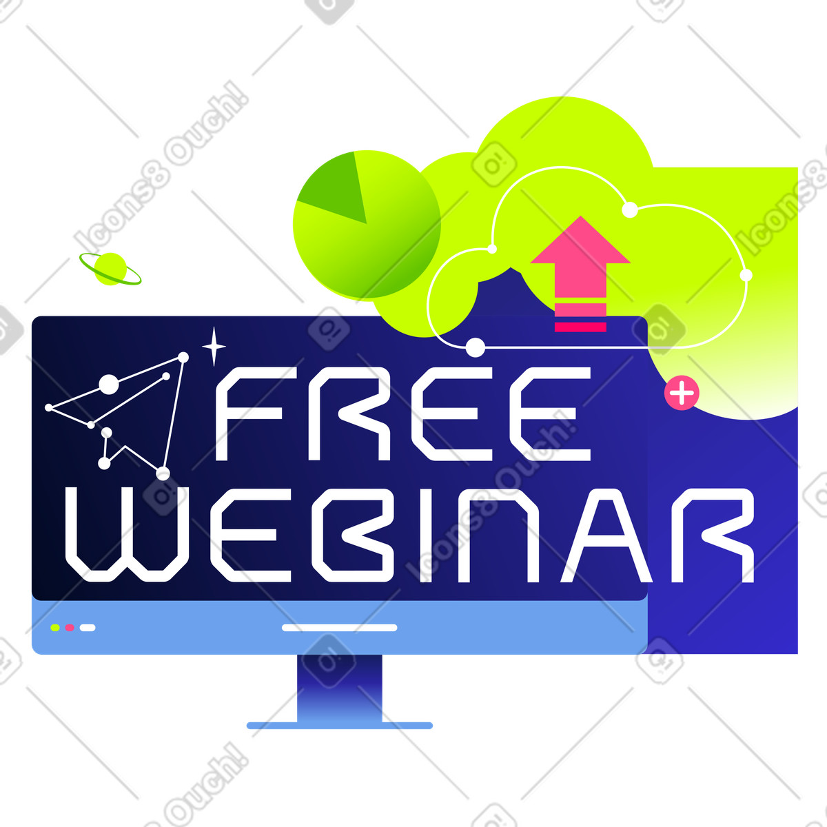 Monitor with free webinar text illustration in Space style download in PNG, SVG