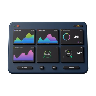A digital dashboard displaying real-time data of water quality and flow rates