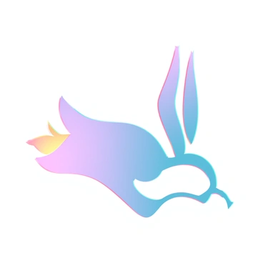 An abstract figure that resembles both a rabbit and a bird, created through intricate lines and shapes. The upper part of the figure features a rounded head with pointed ears, while the lower part flows into a streamlined body with wings extending outward. The color scheme is a gradient of soft pastels, blending pinks, blues, and yellows. The background is minimalistic, ensuring the figure stands out prominently. "A rabbit" and "a bird" are subtly integrated into the design, allowing viewers to interpret the figure from different perspectives.