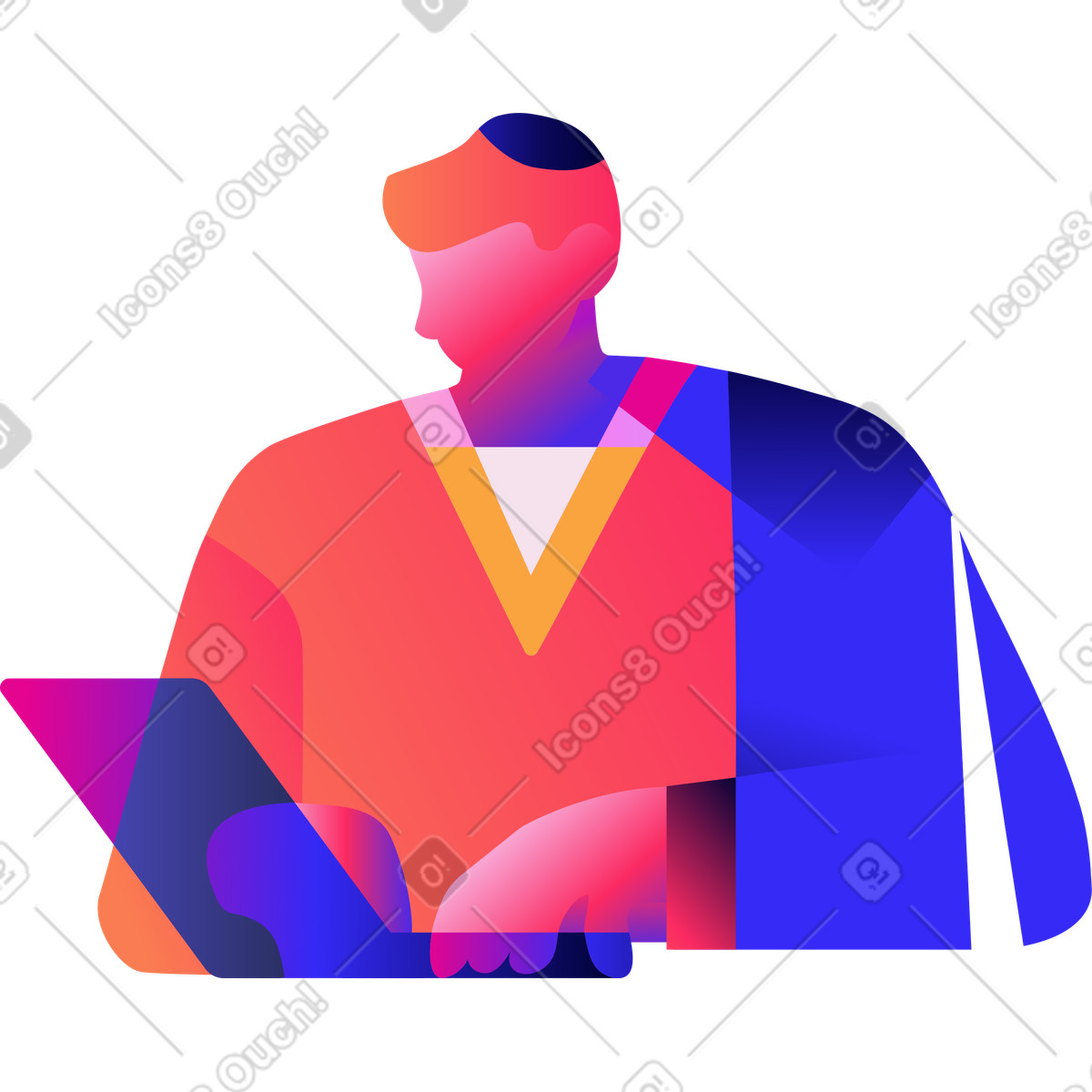 Ilustración Parte superior del cuerpo de un hombre trabajando en una computadora portátil estilo Mix a descargar PNG y SVG