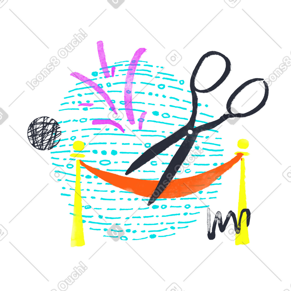Scissors cutting red ribbon illustration in Inky style download in PNG, SVG
