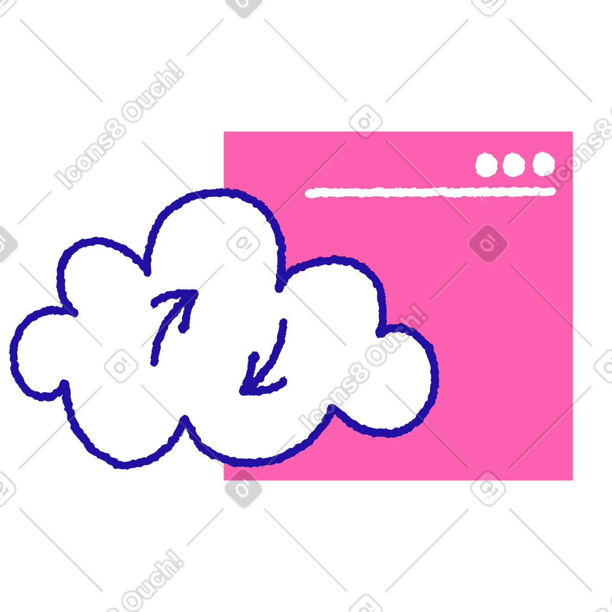 Cloud synchronization and browser window illustration in Whimsy style download in PNG, SVG
