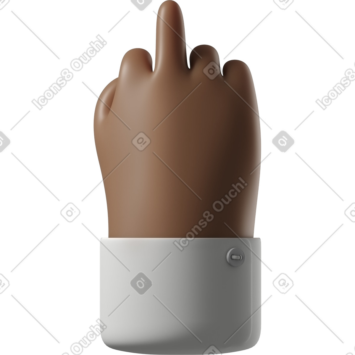 Ilustración Mano de piel marrón oscura con camisa blanca que muestra el dedo medio en estilo 3D Hands Fun&Wild a descargar en PNG y SVG