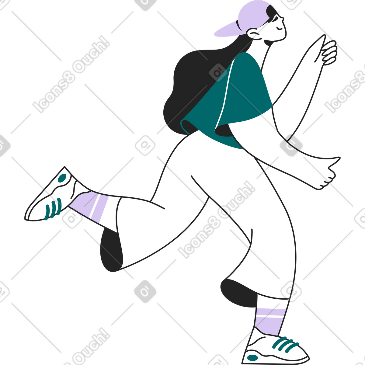 Illustration Fille qui court dans le style Sammy Line à télécharger aux formats PNG, SVG
