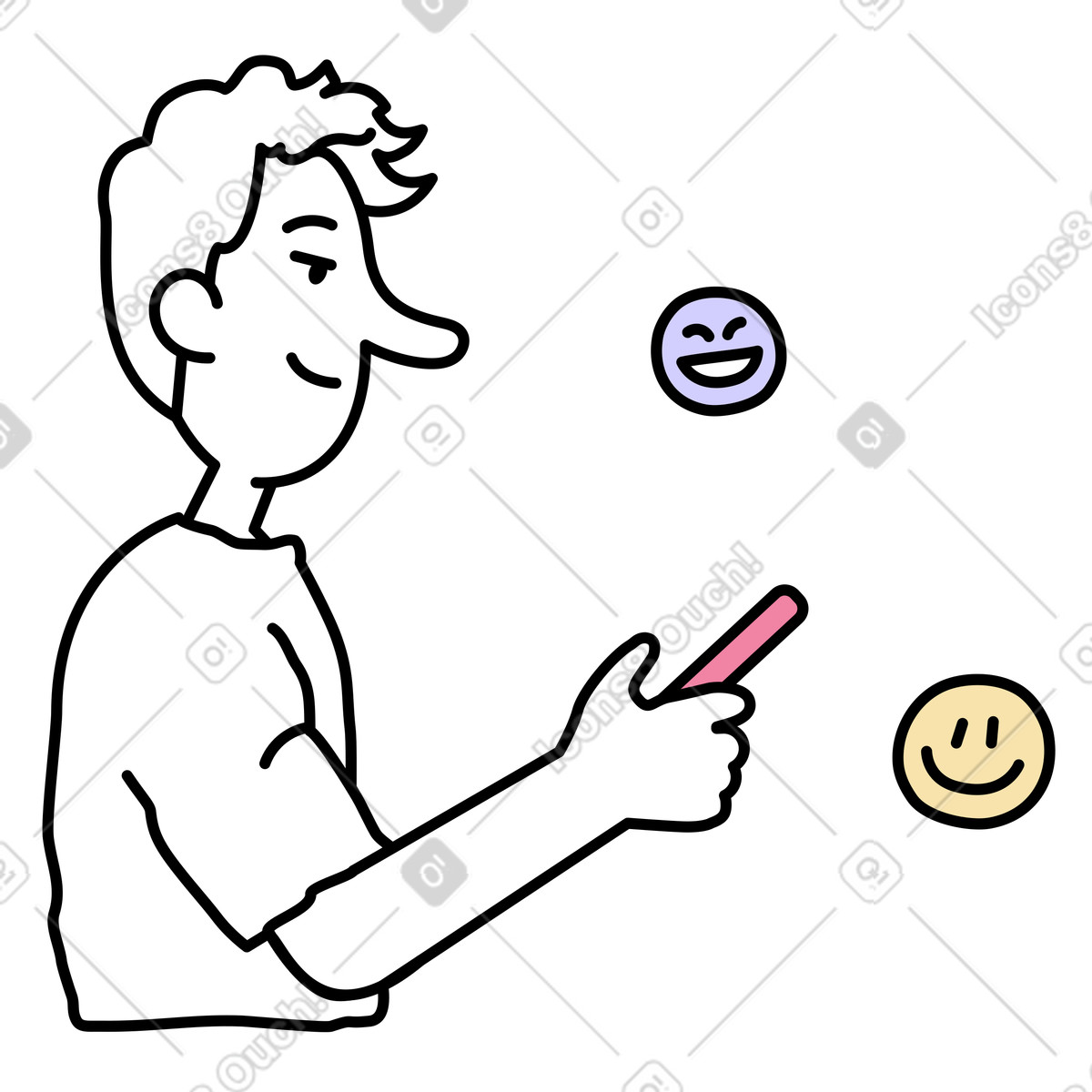 Notes 스타일의 젊은 남자가 누군가에게 문자를 보내고 있다 일러스트레이션 PNG, SVG 다운로드