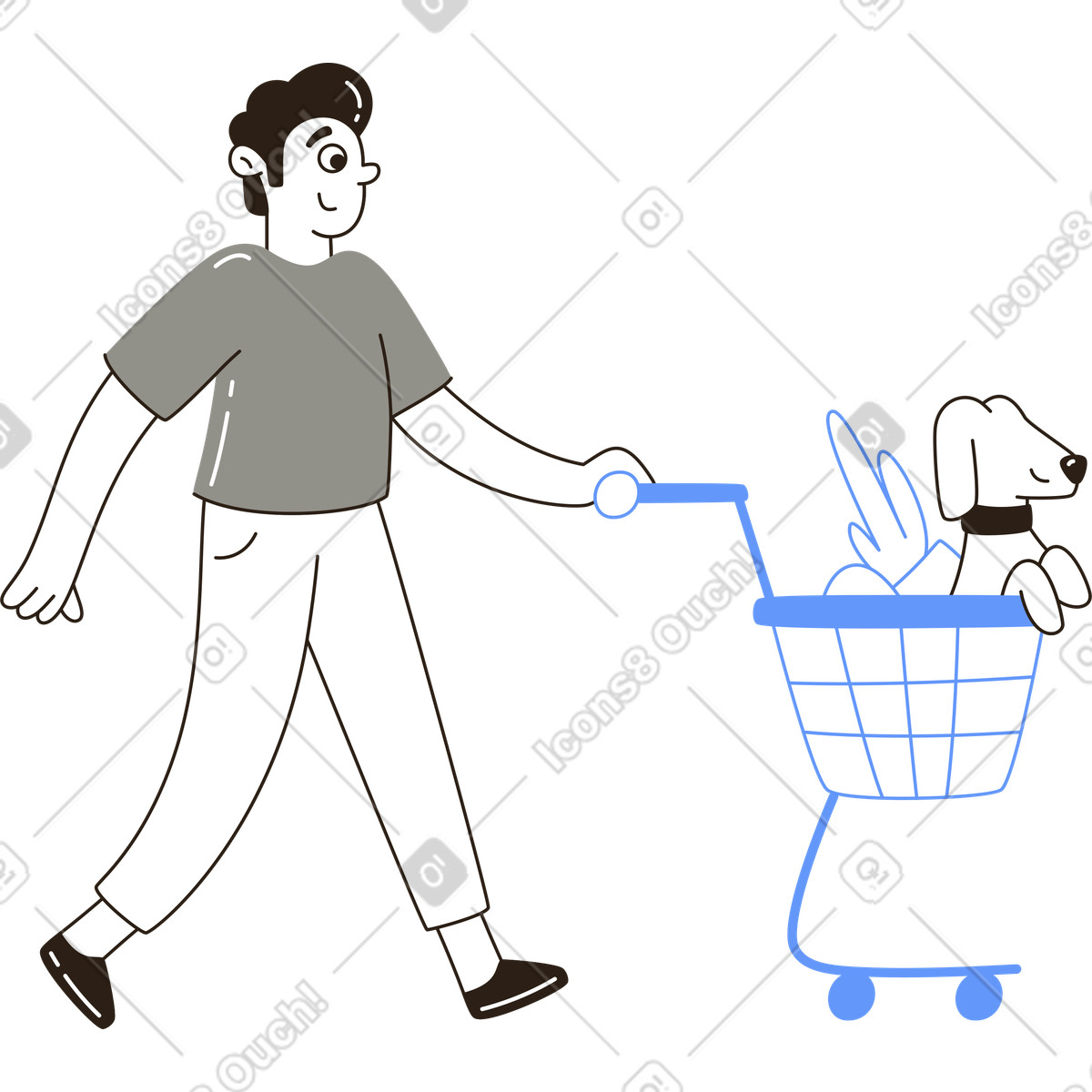下载 Plain 风格的 提着杂货篮的男人 插画，支持 PNG、SVG 格式