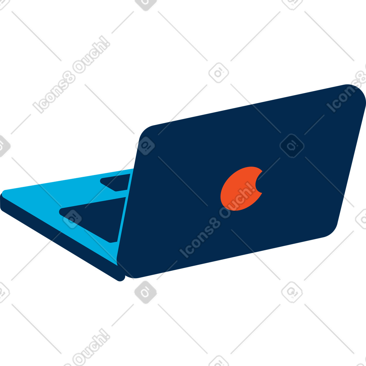 Laptop computer with orange logo on back cover-Illustration im Flame-Stil als Download in PNG, SVG
