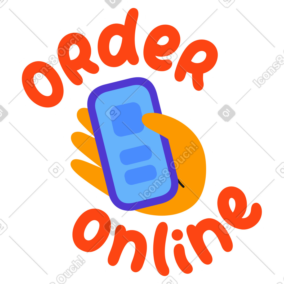 Ilustração de Adesivo on-line de pedido de mão e letras em PNG e SVG