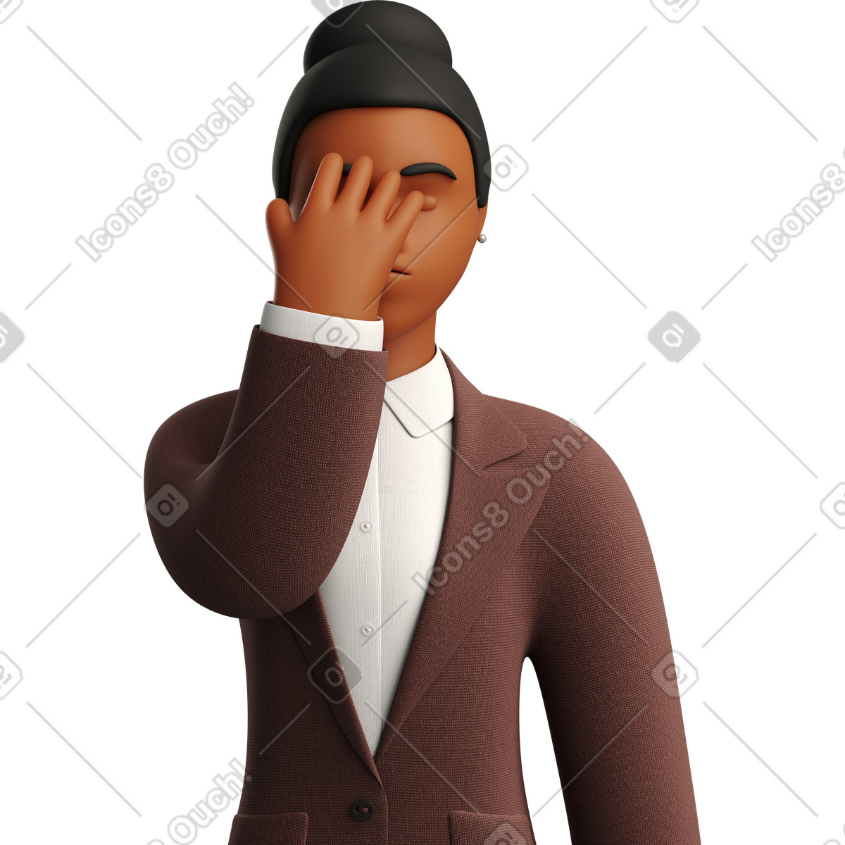 Black businesswoman in brown suit facepalming illustration something went wrong clipart SVG GIF