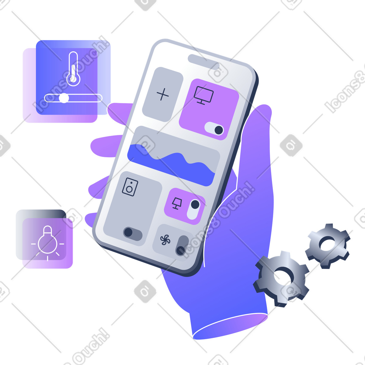 Smart home technology on the phone illustration in Lucent style download in PNG, SVG