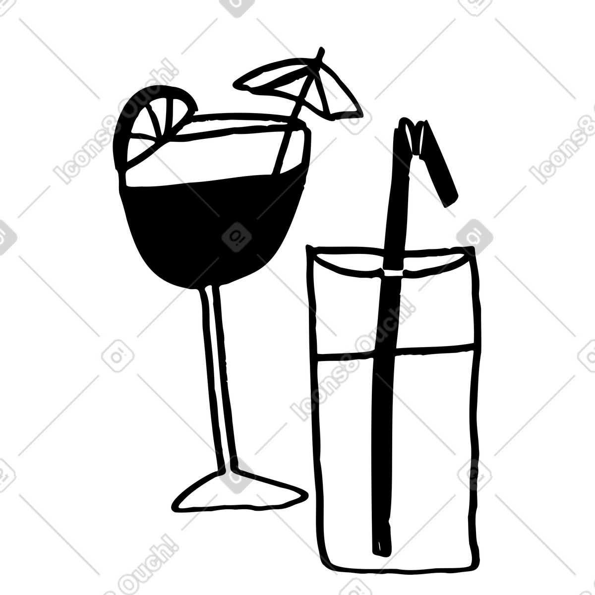 Due drink estivi: cocktail e soda illustrazione in stile Marks scarica in PNG, SVG