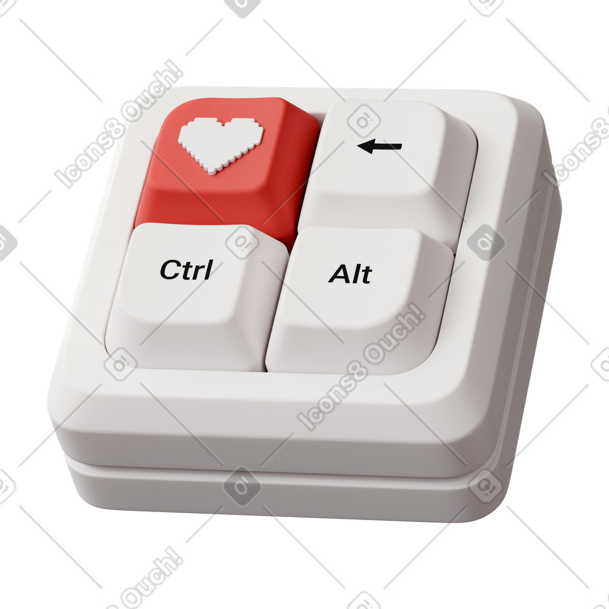 Keyboard with heart keycap illustration in 3D Stickle style download in PNG, SVG
